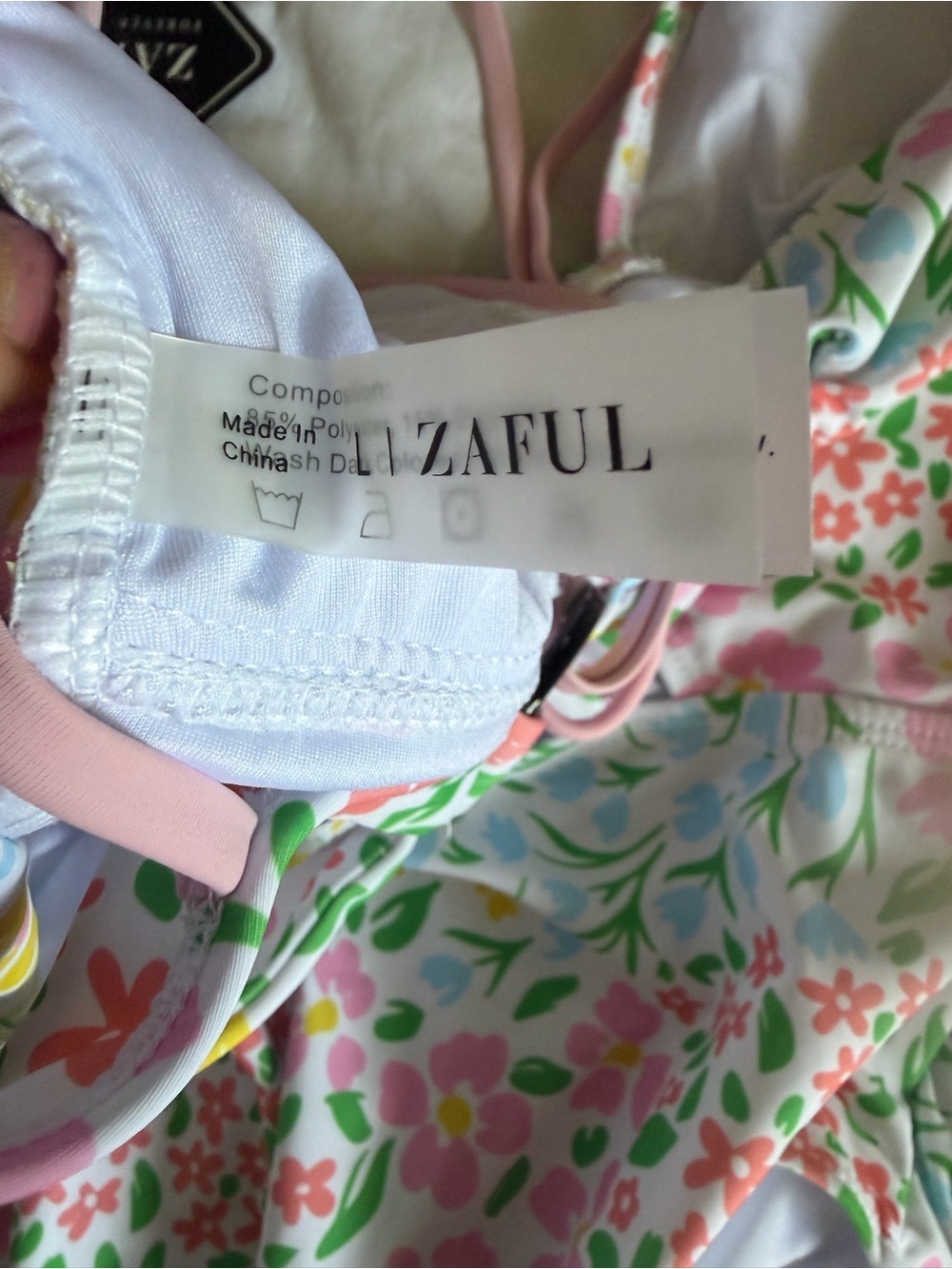 Zaful Pink Floral One-Piece Swimsuit with Double Straps - Picture 11 of 12
